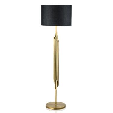 Imagem de Luminária de chão moderna e luxuosa com cúpula preta, em metal polido, ideal para leitura em ambientes internos. Perfeita para sala de estar e quarto.