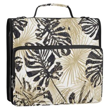 Imagem de 3 fichários de folha de palmeira tropical, preto, dourado, 3 anéis, anel D de 3,8 cm, organizador de fichários escolares com alça de ombro, suporte para 500 folhas