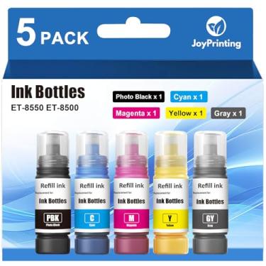 Imagem de JoyPrinting 552 frascos de refil de tinta, pacote combo de cinco cores, compatível com 552 frascos de tinta T552, alta capacidade, funciona para impressoras ET-8500 ET-8550 (PB C M Y GY, pacote com 5)