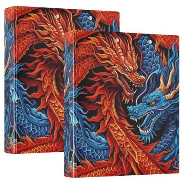Imagem de Fichários Blue Red Dragons de 3 cm com 3 anéis para guardar 200 folhas, pastas de cadernos extravagantes, anel redondo, 31,5 x 27 x 6 cm, 1 pacote