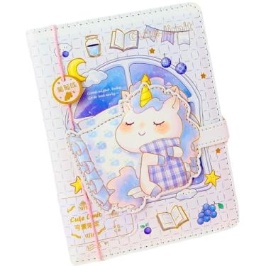 Imagem de KetA Caderno de unicórnio Kawaii para adolescentes e meninas – Diário de couro PU fofo, ilustrações fofas de unicórnio em cada página, pequeno 16 x 12 cm, presente para crianças, escola, volta às