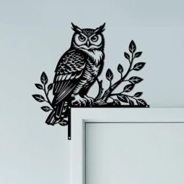 Imagem de CUTHOLLOW Coruja e ramo metal porta moldura decoração porta superior janela canto parede decoração para casa banheiro quarto escritório