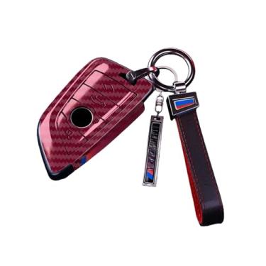 Imagem de Capa de chave de carro de fibra de carbono compatível com Bmw X1 X3 X4 X5 X6 X7 1 3 5 6 Série G20 G30 G11 F15 F16 G01 G02 F48 M Titular Chaveiro(Carbon red ProMax)