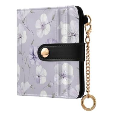 Imagem de SEHANY Carteira feminina elegante com flores roxas com bloqueio de RFID, compacto, porta-cartão de crédito de couro PU, dobrável para moedas, carteiras para mulheres e adolescentes
