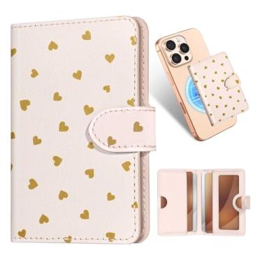 Imagem de Shorogyt Carteira magnética para celular compatível com porta-cartões Magsafe – Carteiras femininas finas de couro para 4 cartões, para iPhone 17/16/15/14/13/12 série para Apple RFID, coração dourado