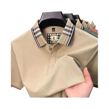 Imagem de Camisa Polo Masculina De Verão Com Estampa Xadrez, Manga Curta, Algodã