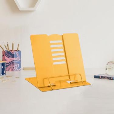 Imagem de MSDADA Suporte pequeno para livros de mesa de metal para descanso de leitura ajustável, suporte de documentos para livros de receitas, livros didáticos, tablets, livros de música (amarelo)