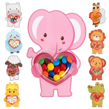 Imagem de Diltik Pacote com 36 cartões de doces de dia dos namorados com cúpulas de plástico, cartões de felicitações de animais de dia dos namorados, porta-petiscos artesanais para doces, presentes de sala de