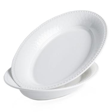Imagem de Kanwone Tigelas grandes de cerâmica, travessas ovais para entretenimento, pratos de porcelana de 33 cm para jantar, macarrão, salada, peru, frutas, pão, aperitivos, seguro para micro-ondas, branco