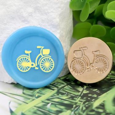 Imagem de Carimbo de cera de bicicleta cobre 25 mm vintage destacável carimbo de latão e um padrão de cabo de madeira, cartão de convite de carta de cabeça, pacote de presente de casamento, férias