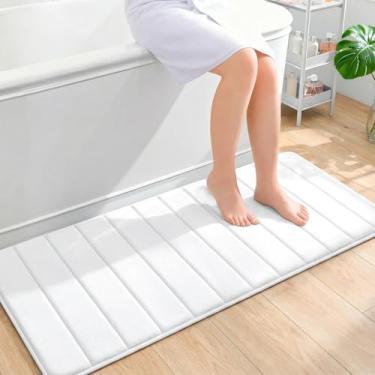 Imagem de OLANLY Tapetes de banheiro longos listrados de espuma viscoelástica 119 x 50 cm, tapete de banho absorvente super macio, secagem rápida, tapetes de chuveiro laváveis na máquina, tapete de banho
