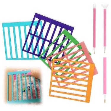 Imagem de Conjunto de 8 peças com 5 réguas de arte de diamante e 3 bastões de cola, régua de arte de diamante e régua de pintura de diamante, ferramentas rosa para kits de pintura de diamante DIY, acessórios de