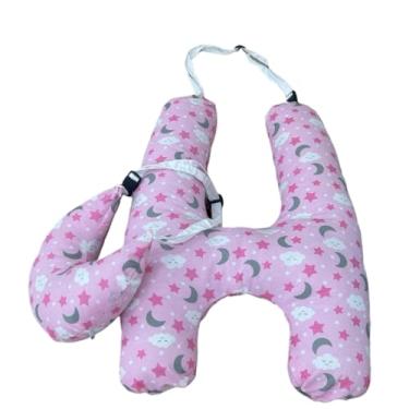 Imagem de Travesseiro de Viagem em Formato H com Almofada de Pescoço – Fibra Siliconada – Infantil e Adulto(NUVENS E LUA ROSA)