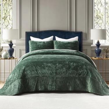 Imagem de AJOCCI Conjunto de edredom de veludo California King, tamanho grande, verde esmeralda (299 x 269 cm) com 2 fronhas, conjunto de colcha luxuoso, 3 peças para todas as estações