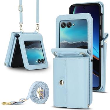 Imagem de Capa carteira para Motorola Razr 50 Ultra, porta-cartões com bloqueio RFID e alça destacável, couro durável e TPU, 4 compartimentos para cartão, proteção contra quedas, capa flip com suporte para uso