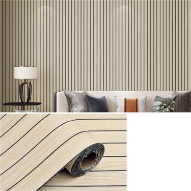 Imagem de Papel de parede de ripas de madeira autoadesivo 15,7 x 118" - Textura 3D grão de madeira descascado e colado, removível para quarto sala de estar(A,15.7X118IN)