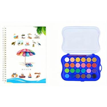 Imagem de Kit de pintura em aquarela, equipado com pincéis de tinta aquarela de 12 cores, kit de pintura em aquarela para iniciantes (24 cores - praia)