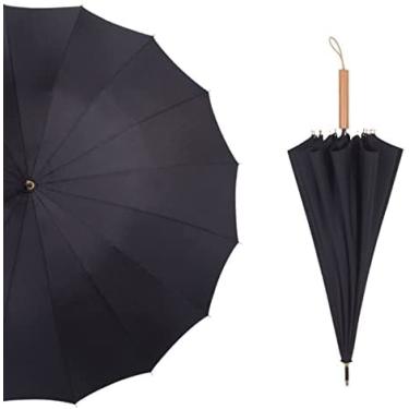 Imagem de Guarda-chuva À Prova De Vento, Guarda-chuvas De Golfe Grandes Resistentes Ao Vento Para Homens Adultos Mulheres Punho De Madeira Clássico Secagem Rápida Forte 16 Costelas Viagem 105 Cm, Guarda-chu