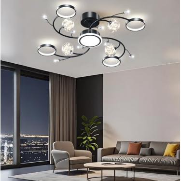 Imagem de Luminária de teto LED em formato de estrela, com intensidade regulável, para salas de estar; Luminária de teto moderna com anel dourado e controle remoto; Luminária de embutir para quarto; L