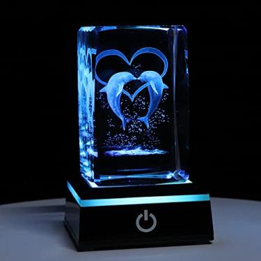Imagem de Qianwei Modelo de golfinho de vidro cristal, estatueta de golfinho de cristal gravada a laser 3D, cubo de vidro cristal, golfinhos, presentes para mulheres ou crianças no aniversário dela