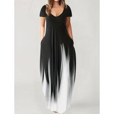 Imagem de Novo verão solto impressão casual vestido feminino bolso vestido longo