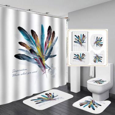 Imagem de Conjunto de decoração de banheiro, cortina de chuveiro, penas colorida