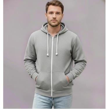 Imagem de Blusa de Frio Masculina Casaco de Moletom Zíper e Capuz - L7, Cinza, G