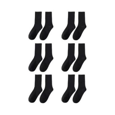 Imagem de Meias Masculinas De Cano Médio 6 a 12 Pares Cores Sólidas Branco Preto