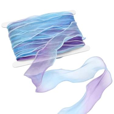 Imagem de PH PandaHall Fita iridescente de organza azul roxa de 5,5 cm, fita de chiffon de organza com acabamento em renda, fitas decorativas para costura, embrulho de presente, buquês, festa