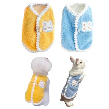 Imagem de 2 peças de roupas de coelho de estimação, adoráveis coletes de cachorro de desenho animado, coletes quentes espessos forrados com lã de inverno adequados para coelhos, filhotes, gatinhos, furões