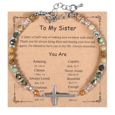 Imagem de ISAROARO Pulseira de cruz cristã para mulheres - Presente de confirmação de batismo de Páscoa, enchimento exclusivo para mãe, irmã, filha, amigas em Cristo, Natal, aniversário, Large, Aço inoxidável