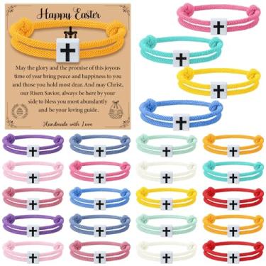 Imagem de Landical 24 Pcs Easter Cross Friendship Bracelets with Motivational Cards Easter Gifts for Women Bulk Basket Stuffer Cute Cross Party Favors Egg Fillers Friendship Jewelry Set(Pastel)