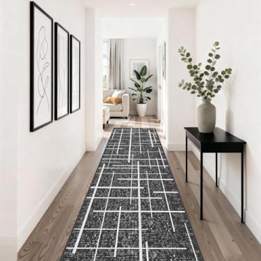 Imagem de TTelephant Tapete antiderrapante para corredor 5 x 25 cm, listra cinza moderna envelhecida, tapete longo lavável, tapete de tecido fino de pêlo baixo para corredor, entrada de 3 metros, cozinha