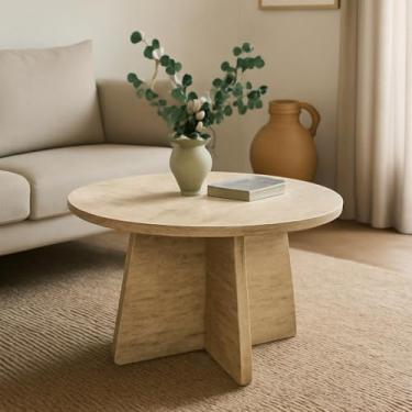 Imagem de Mesa de centro Travertine Efect Mesa lateral moderna para sala de estar mesa de destaque para sofá ou quarto (58 x 58 x 42 cm)