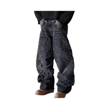 Imagem de Calças Jeans Masculinas Estilo Harajuku Retro Estéticas Com Bordado E 