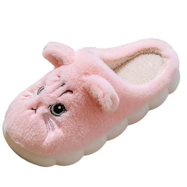 Imagem de Pantufas femininas com textura de um pé para inverno interior e parte inferior macia, rosa, 35
