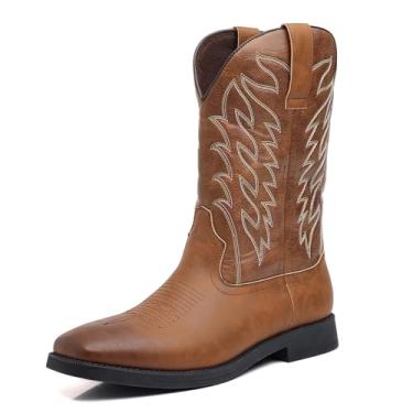 Imagem de Botas de cowboy ocidentais masculinas de couro sintético com estampa de patchwork, Marrom, 38 BR