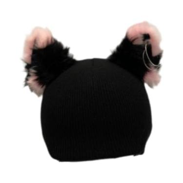 Imagem de UGPLM Capa para capacete de esqui, gorro de tricô divertido, protetor, acessório decorativo inovador para capacete de esqui, proteção de inverno para, Orelha Rosa Preta