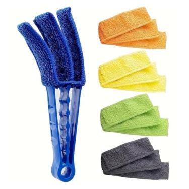 Imagem de 1 escova veneziana de limpeza e poeira com 5 mangas de fibra para persianas venezianas, persianas de ar condicionado, venezianas etc., remove efetivamente a poeira.