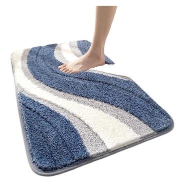 Imagem de Tapete de banheiro espesso de grande capacidade absorvente de água flocado tapete de banho de secagem rápida tapetes laterais de banheira macios (40 x 60 cm, estilo)