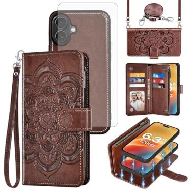 Imagem de Asuwish Capa de celular para iPhone 17 6,3 polegadas com zíper carteira destacável com protetor de tela de vidro temperado alça transversal flor flip porta-cartão i Phone17 i17 17 capa feminina homens