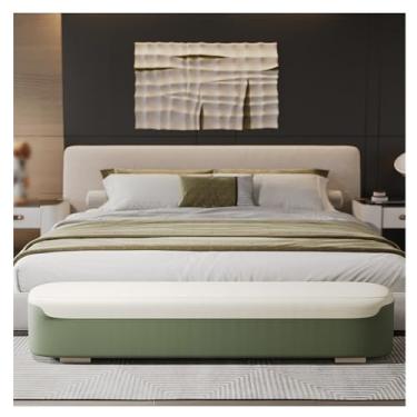 Imagem de KEG801302 Banco de cama moderno, banco de entrada estofado moderno banco de cabeceira de couro banco de armazenamento banco de descanso de pés otomano para decoração de final de quarto (verde, 150 x
