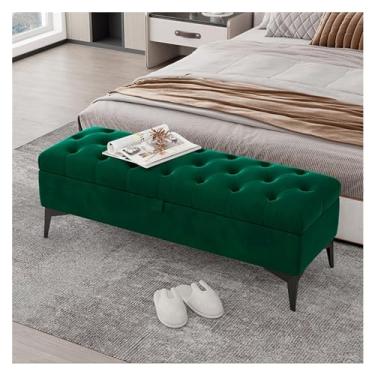 Imagem de KEG801302 Banco de armazenamento moderno banco de entrada moderno banco de extremidade da cama banco otomano estofado de veludo para quarto de pé da cama banco tufado banco de apoio para os pés