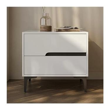 Imagem de KEG801302 mesa de cabeceira simples de madeira mesa de cabeceira lateral estreita cor sólida mesa de cabeceira grande capacidade gaveta dupla com slide silencioso móveis de cabeceira quarto (branco