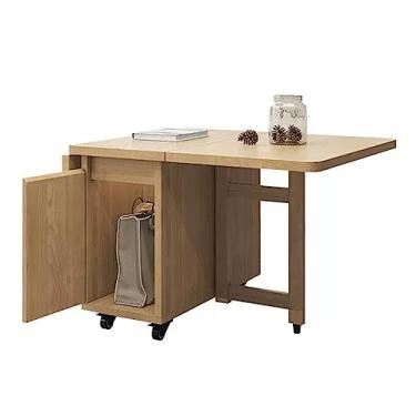 Imagem de KEG801302 Mesas de canto dobráveis simples, mesa lateral com armário de armazenamento para sala de estar, mesa de cabeceira pequena para quarto, mesa lateral de sofá móvel, mesa de jantar com rodas