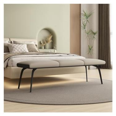 Imagem de Banco de couro moderno para quarto, banco estofado na extremidade da cama com assento acolchoado e pernas de metal, apoio para os pés moderno para sala de estar, sala de estar, decoração de quartos