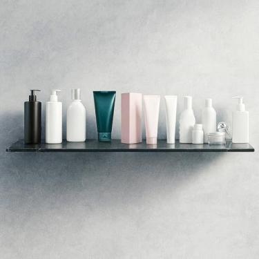 Imagem de Prateleira de Vidro Temperado Fumê para Banheiro e Cozinha, 65x15x8 cm, Montagem na Parede, Resistente à Umidade, Estilo Clássico, Retangular, com Parafusos e Buchas