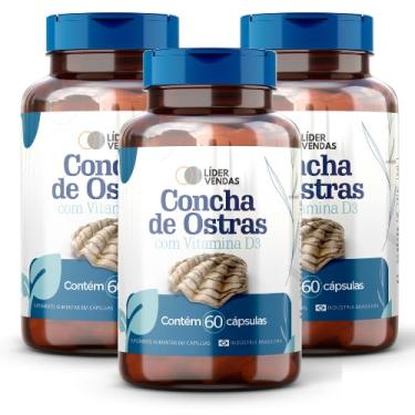 Imagem de Cálcio de Concha de Ostra com Vitamina D3-1000mg (1g) - 60 Cápsulas - Suporte para Saúde Óssea, Dentes e Fortalecimento Muscular - Alta Absorção e Origem Natural - Suplemento Mineral - 3 potes