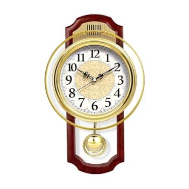 Imagem de Relógio de parede giratório retrô europeu de cozinha, decoração de parede de sala de estar simples e elegante, relógio de quartzo silencioso, decoração dourada/marrom (marrom)