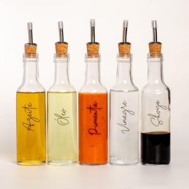 Imagem de Galheteiro de Vidro 250ml com Bico Dosador e Tampa de Cortiça para Azeite, Óleo, Vinagre e Molhos | Porta Temperos para Cozinha e Uso Diário (Kit completo 5 un (A.V.P.O.S))